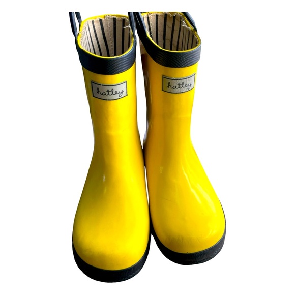 Hatley Other - Hatley Kids Yellow Rubber Rain Boots Stripped Black & White Inner Lining Size 13